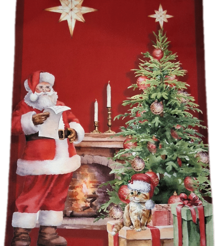 Meowy Bright Christmas Cotton Print Dishtowel