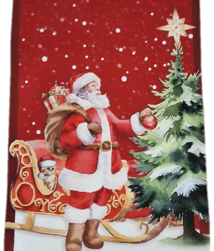 Santa's Sleigh Cotton Print Dishtowel