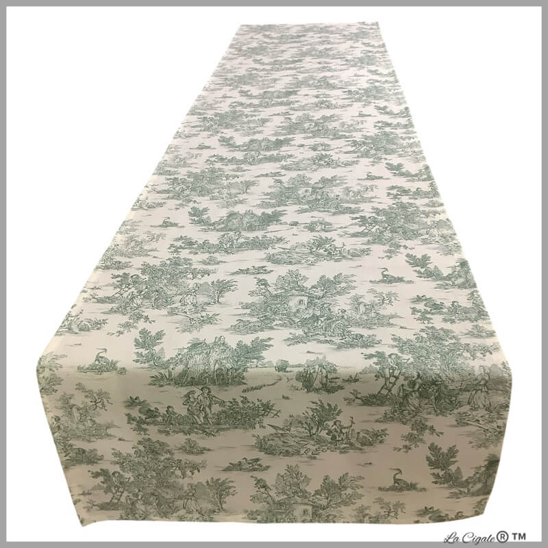 Toile Country Scene Green Cotton Runner
