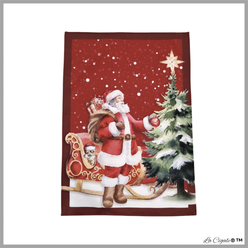 Santa's Sleigh Cotton Print Dishtowel