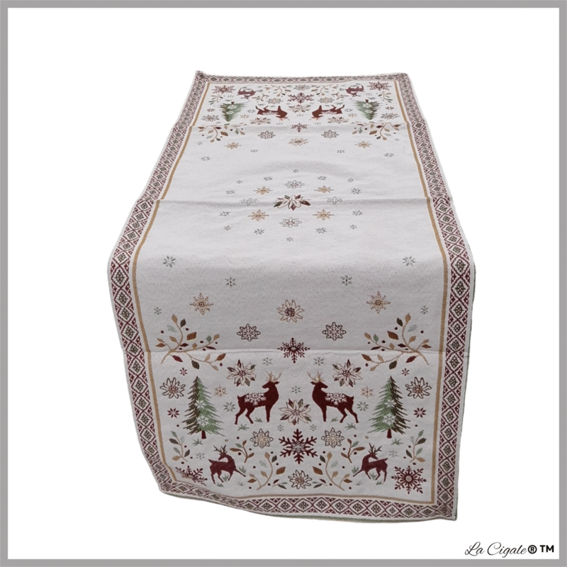 Alpine Reindeer Ecru/Red/Green Tapestry Runner