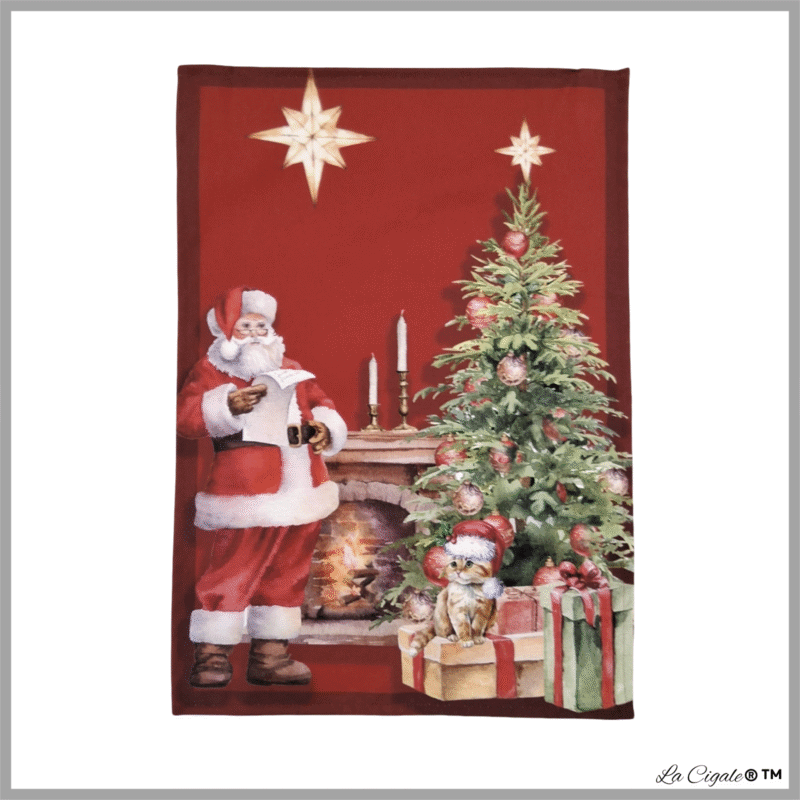 Meowy Bright Christmas Cotton Print Dishtowel