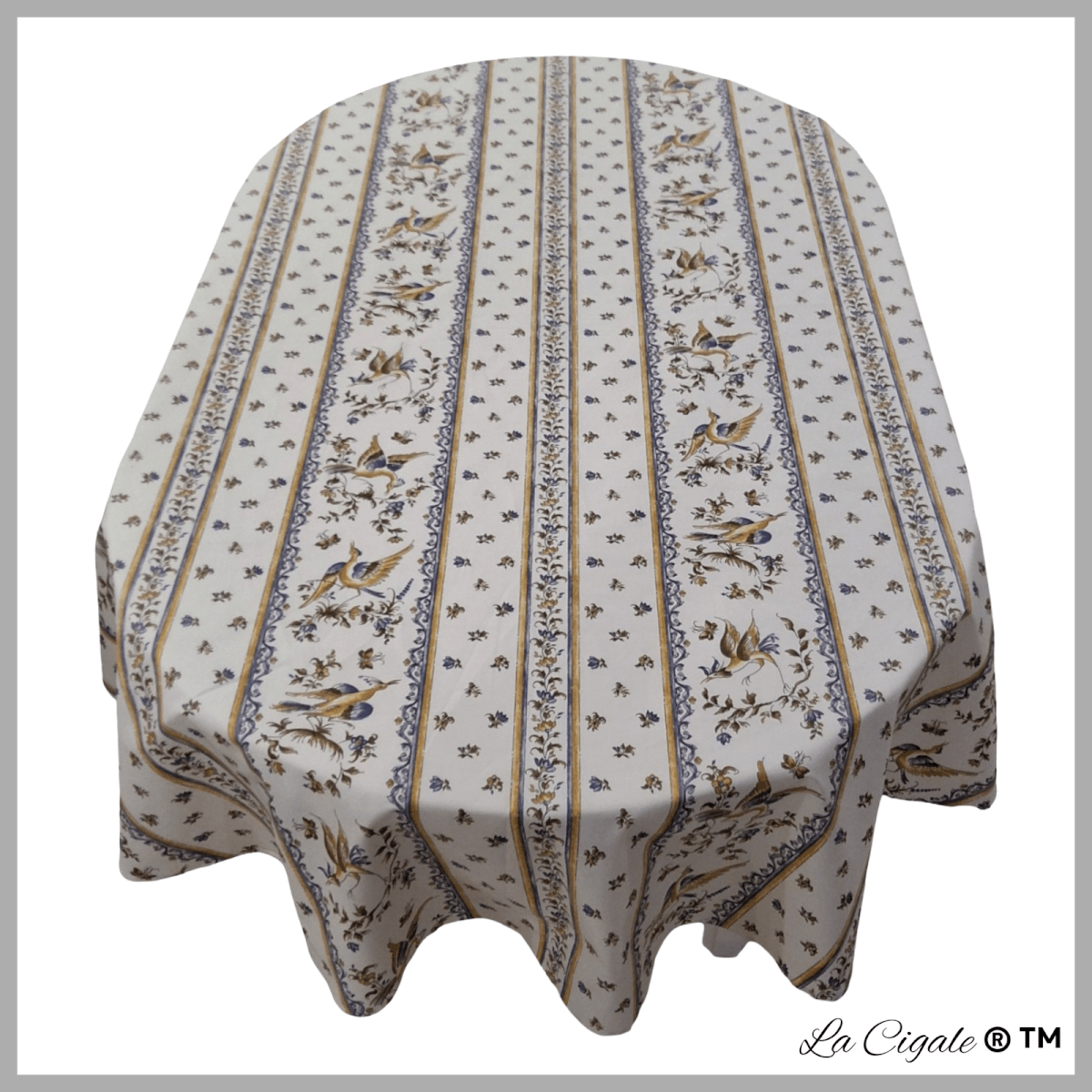 Moustier Blue Oval Acrylic-coated Tablecloth