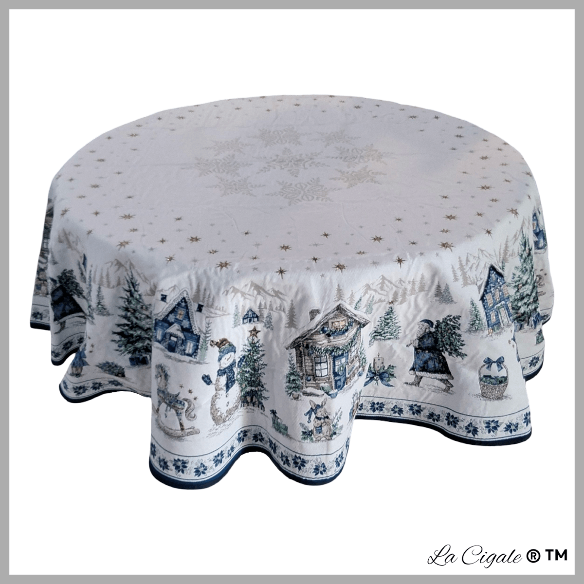 Alsace Christmas Blue Tapestry Tablecloth - Image 3