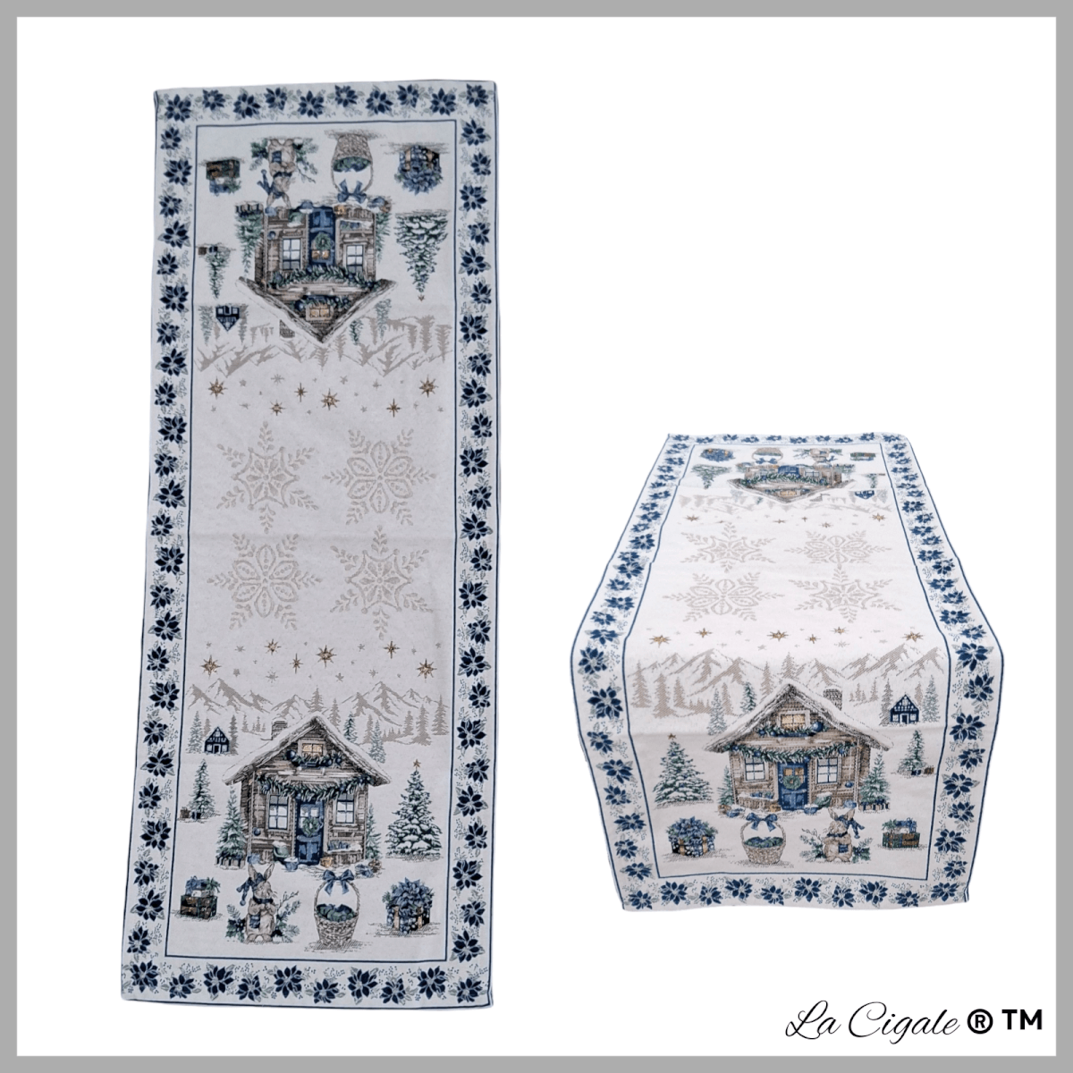 Alsace Christmas Blue Tapestry Runner