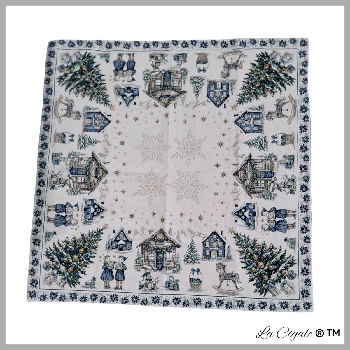 Alsace Christmas Blue Tapestry Tablecloth - Image 2